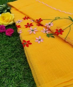 Tashi Threads Yellow Floral Embroidered Kota Sarees