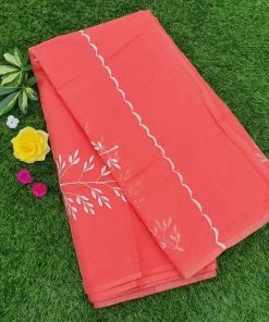 Tashi Threads Sarees Peach Floral Embroidered Kota