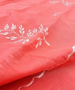 Tashi Threads Sarees Peach Floral Embroidered Kota