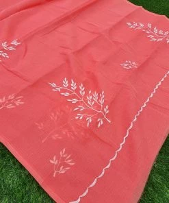 Tashi Threads Sarees Peach Floral Embroidered Kota