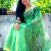 Tashi Threads Hand Block Print Saree - Green