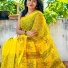 Tashi Threads Hand Block Print Saree - Yellow Sarees