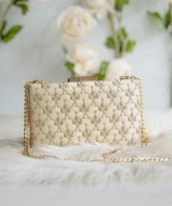 AMYRA Anya Box Clutch -Cream And Light Gold Purse & Potli