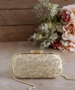 AMYRA Purse & Potli Elan Gold Silk Capsule Clutch