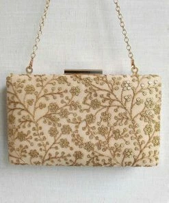 AMYRA Beige Sequin Embroidered Box Clutch