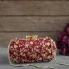 AMYRA Elan Maroon Silk Capsule Clutch