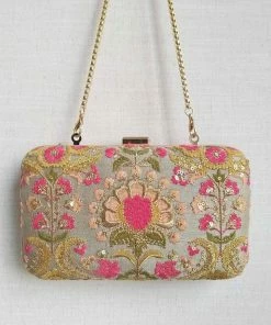 AMYRA Purse & Potli Alanna Box Clutch - Grey