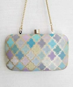 AMYRA Morocco Shaded Pure Silk Banarasi Clutch - Blue Purse & Potli