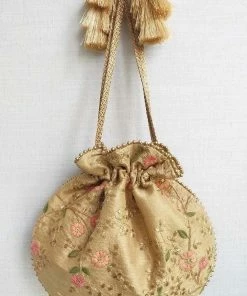 AMYRA Floral Creeper Gold Potli Purse & Potli