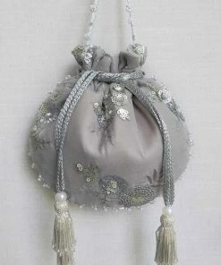 AMYRA Purse & Potli Ash Velvet Grey Potli