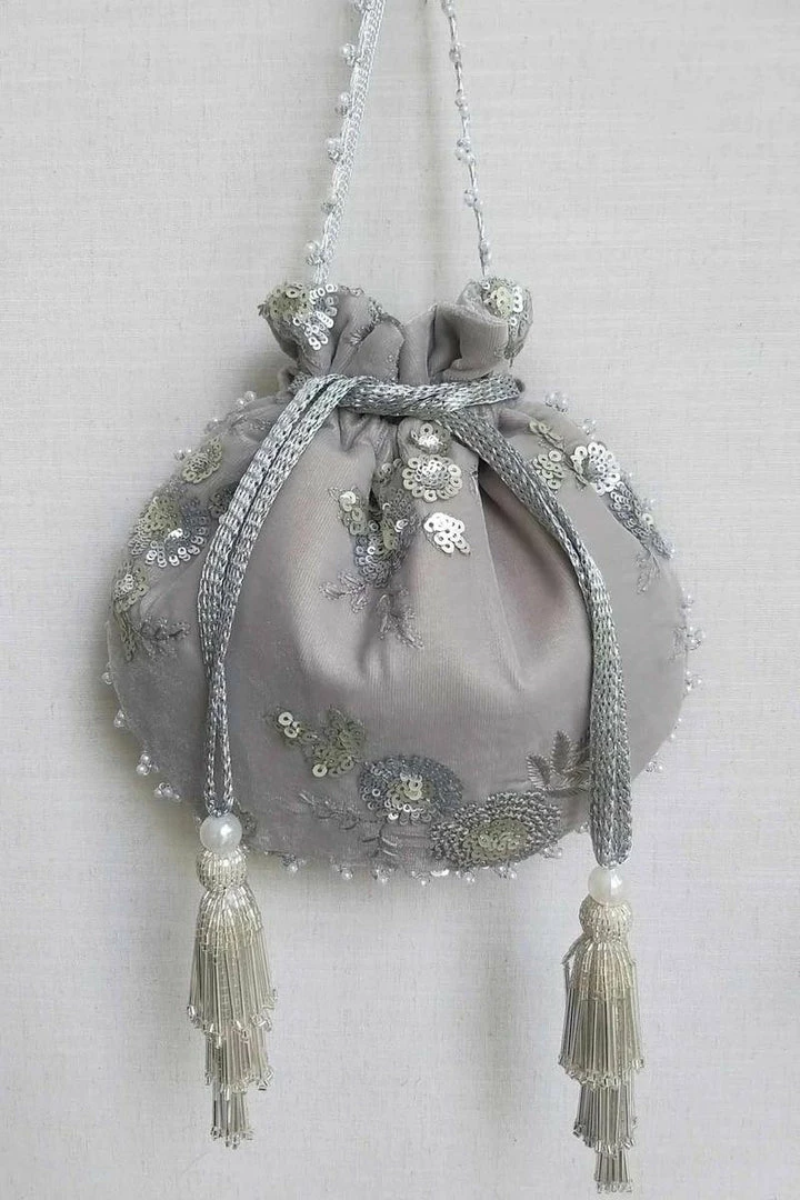 AMYRA Purse & Potli Ash Velvet Grey Potli 1 AMYRA Purse & Potli Ash Velvet Grey Potli