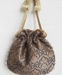 AMYRA Purse & Potli Black Pearl Banarasi Potli