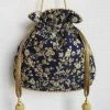 AMYRA Purse & Potli Elan Navy Silk Embroidered Potli With Metal Sling