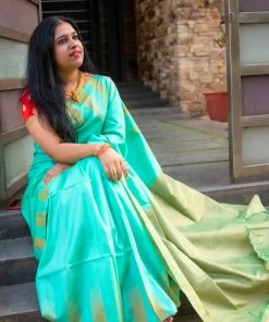 Tashi Threads Sea Green Raw Silk Saree Sarees