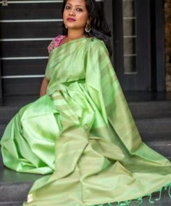 Tashi Threads Pastel Green Raw Silk Saree Sarees