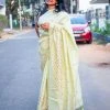 Tashi Threads Pastel Green Jute Linen Saree Sarees
