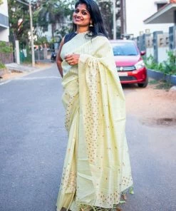 Tashi Threads Pastel Green Jute Linen Saree Sarees