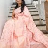 Tashi Threads Peach Jute Linen Saree