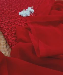 Tashi Threads Sarees Plain Gorgette Saree - Red & Red