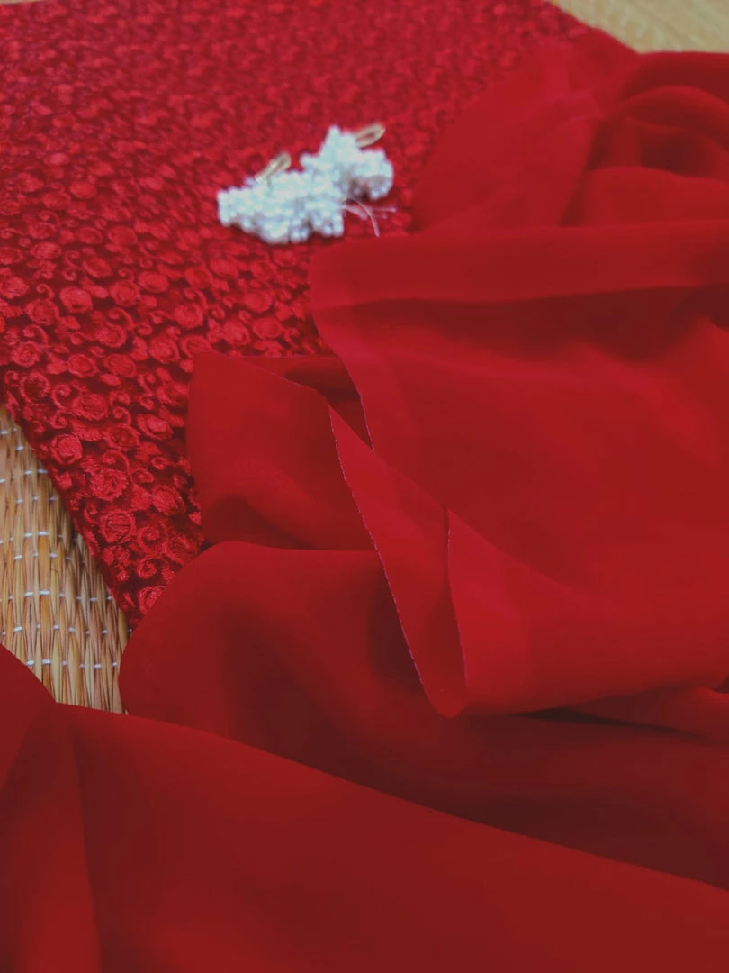 Tashi Threads Sarees Plain Gorgette Saree - Red & Red 1 Tashi Threads Sarees Plain Gorgette Saree - Red & Red