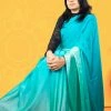 Tashi Threads Ombre Shaded Plain Saree - Blue