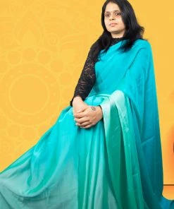 Tashi Threads Ombre Shaded Plain Saree - Blue