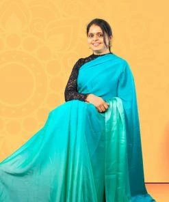 Tashi Threads Ombre Shaded Plain Saree - Blue