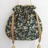AMYRA Purse & Potli Elan Green Silk Embroidered Potli Bag With Metal Sling
