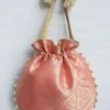 AMYRA Bubblegum Pink Banarasi Potli Bag Purse & Potli