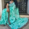 Tashi Threads Silk Kota Saree - Turquoise Blue Sarees