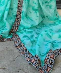 Tashi Threads Silk Kota Saree - Turquoise Blue Sarees