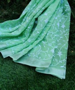 Tashi Threads Sarees Embroidered Kota Doria Saree - Pastel Green