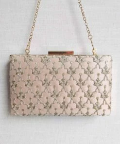 AMYRA Purse & Potli Anya Box Clutch - Blush And Light Gold