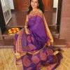 Tashi Threads Sarees Hand Block Printed Silk Cotton Saree - Purple