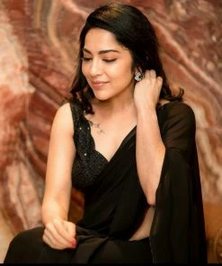 Tashi Threads Plain Gorgette Saree With Blouse Piece Sarees