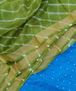 Tashi Threads Kota Leheriya Saree - Olive Green