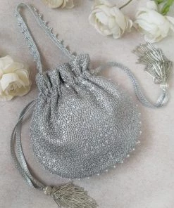 AMYRA Purse & Potli Silver Sequin Potli Bag