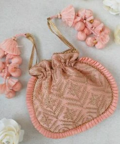 AMYRA Leela Heritage Potli - Peach Purse & Potli