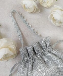 AMYRA Purse & Potli Silver Sequin Potli Bag
