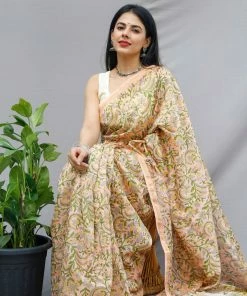 Tashi Threads Manjari Peach Sarees