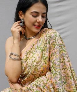 Tashi Threads Manjari Peach Sarees