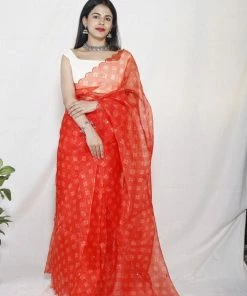 Tashi Threads Tara Tangerine Sarees