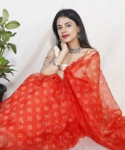 Tashi Threads Tara Tangerine Sarees