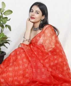 Tashi Threads Tara Tangerine Sarees