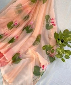 Tashi Threads Zoya Peach Sarees