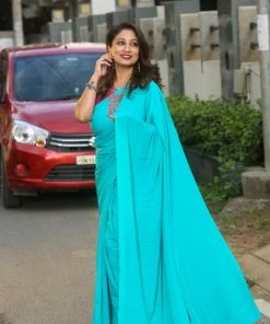 Tashi Threads Chandini Turquoise Saree