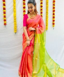 Tashi Threads Swara Orange Sarees