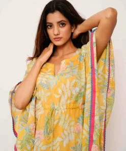 Threeness Breezy Summer Yellow Tropical Kaftan