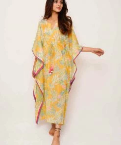 Threeness Breezy Summer Yellow Tropical Kaftan