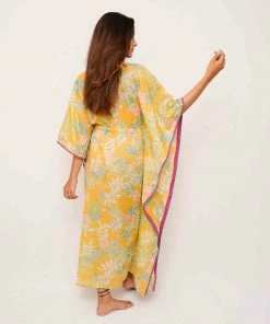 Threeness Breezy Summer Yellow Tropical Kaftan